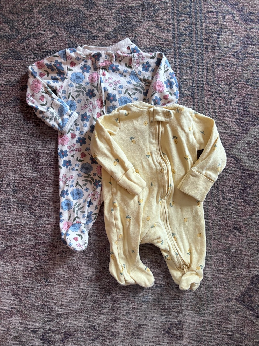 Carters Floral Pink & Lemon Yellow Baby One-Piece Footed Sleepers - 2 Pack